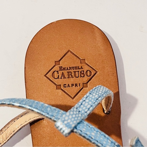 Emanuela Caruso Women’s EU 40 Blue Jeweled Bling Ankle T- Strap Leather Sandals - Picture 3 of 16